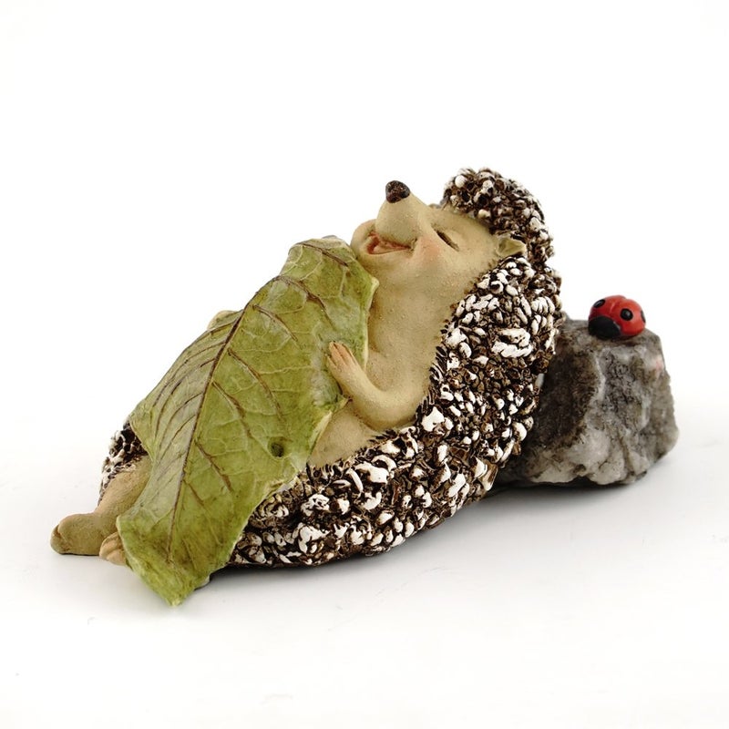 Top Collection 4408 Miniature Fairy Garden & Terrarium Hedgehog Sleeping with Leaf Blanket Statue, Small - Image 1